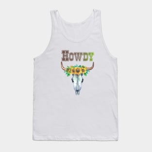 Howdy Cow Skull with Sunflowers Graphic Design Tank Top